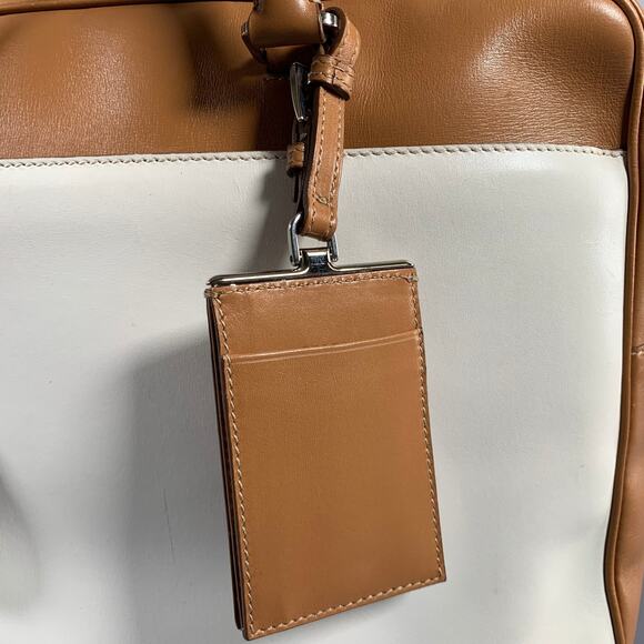 PRADA Tan Cream Color Block Leather Overnight Bags - Picture 7 of 15